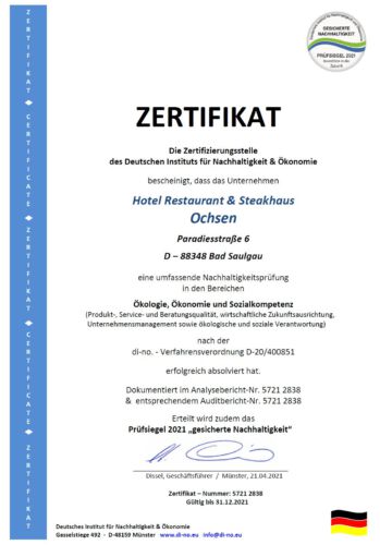 Zertifikat Nachhaltigkeit